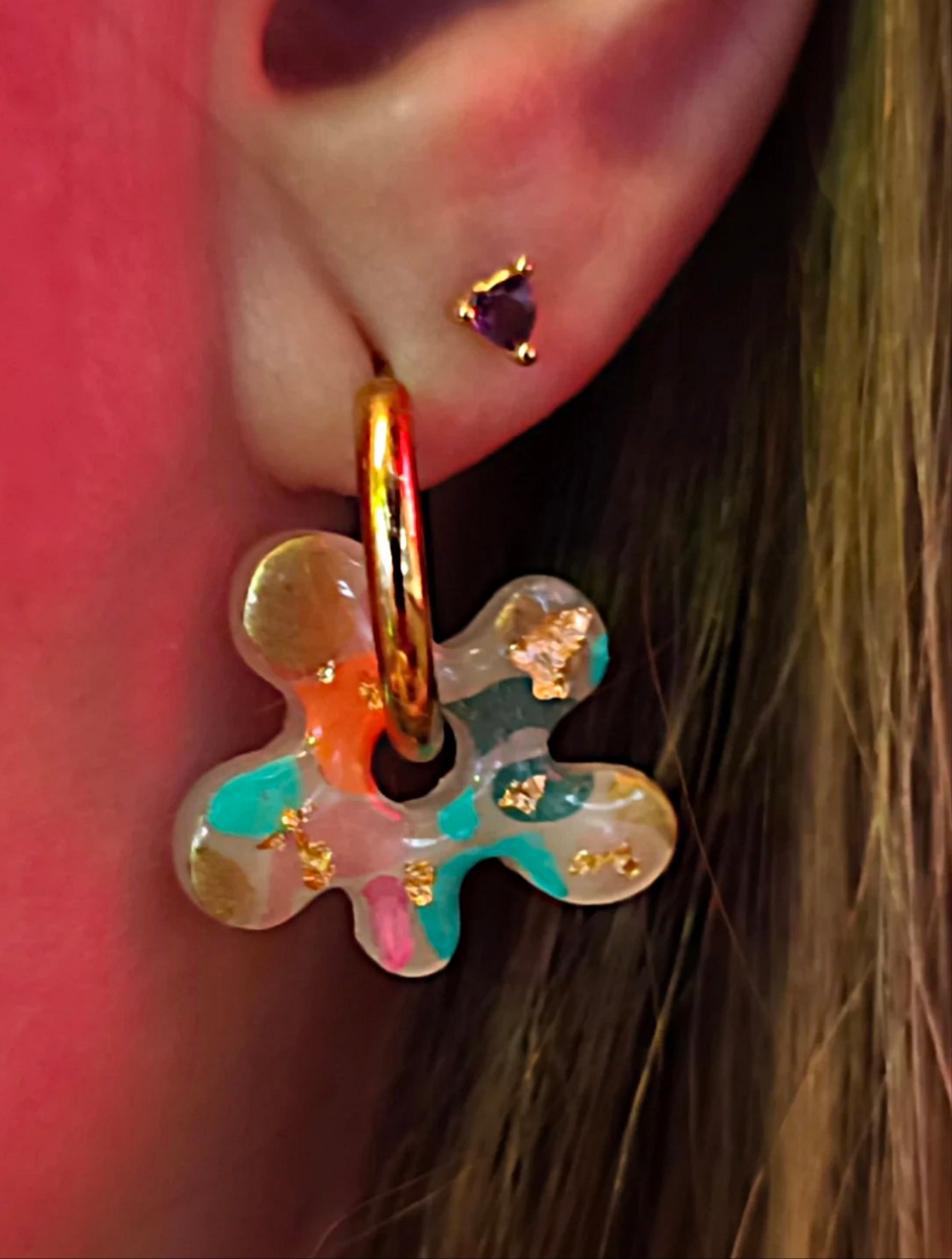 Pendientes Aros Con Flor Abstracta Colección Oasis
